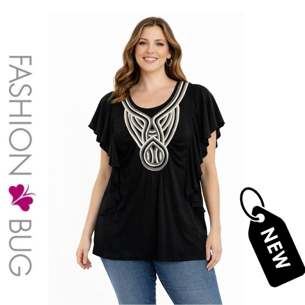 NWT Fashion Bug Black & white cotton short sleeve top